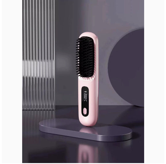 2-in-1 Wireless Hair Straightener Brush – Fast Heating Portable Comb with USB Charging