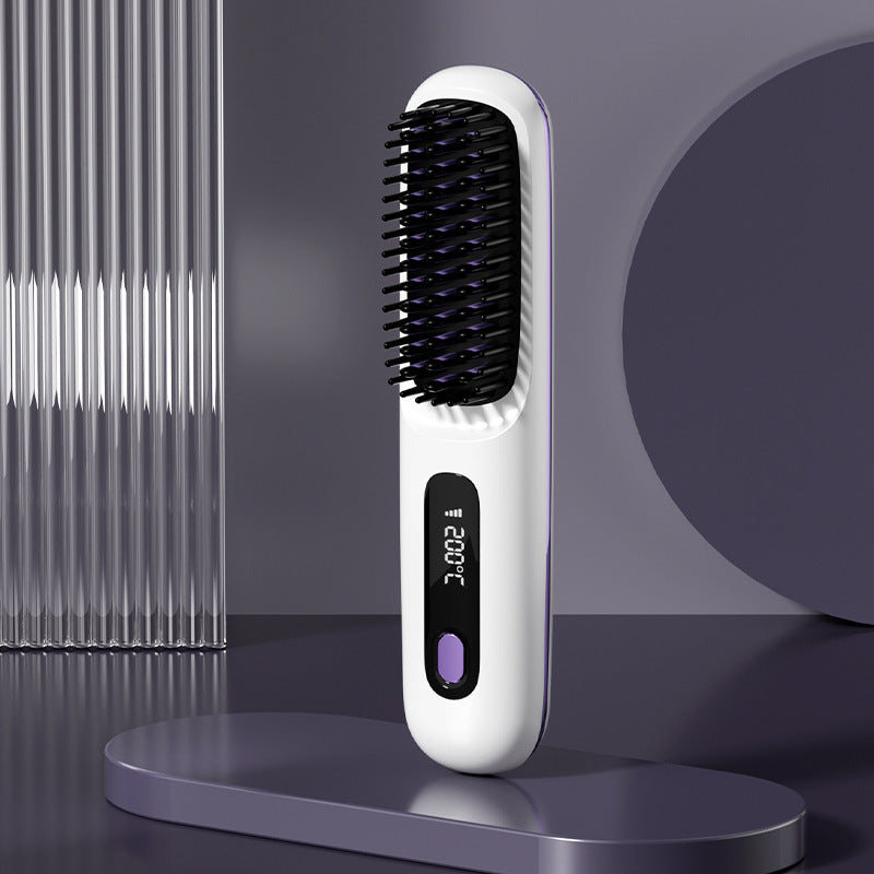 2-in-1 Wireless Hair Straightener Brush – Fast Heating Portable Comb with USB Charging