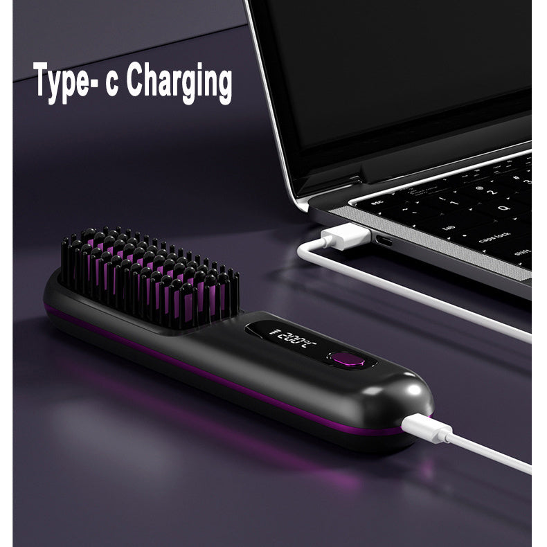 2-in-1 Wireless Hair Straightener Brush – Fast Heating Portable Comb with USB Charging