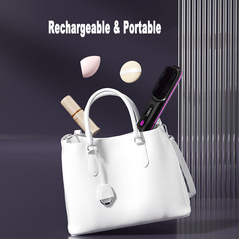 2-in-1 Wireless Hair Straightener Brush – Fast Heating Portable Comb with USB Charging
