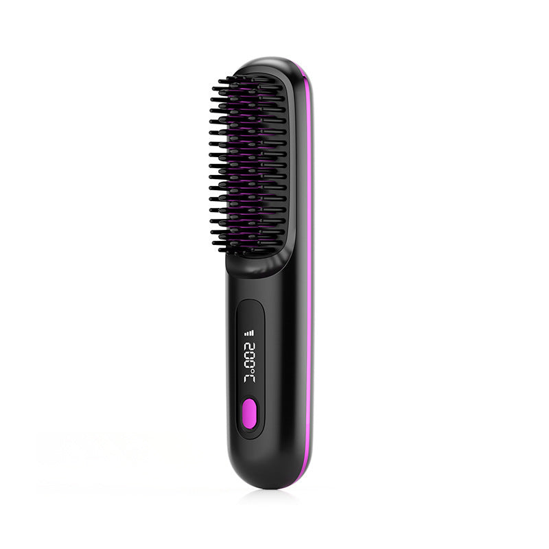 2-in-1 Wireless Hair Straightener Brush – Fast Heating Portable Comb with USB Charging