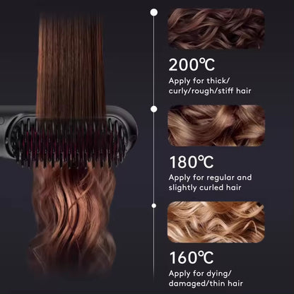 2-in-1 Wireless Hair Straightener Brush – Fast Heating Portable Comb with USB Charging