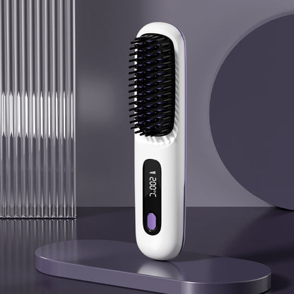 2-in-1 Wireless Hair Straightener Brush – Fast Heating Portable Comb with USB Charging