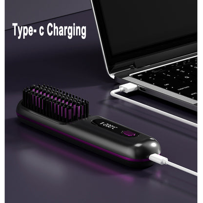 2-in-1 Wireless Hair Straightener Brush – Fast Heating Portable Comb with USB Charging