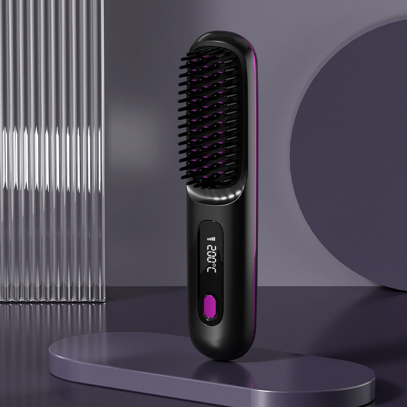 2-in-1 Wireless Hair Straightener Brush – Fast Heating Portable Comb with USB Charging