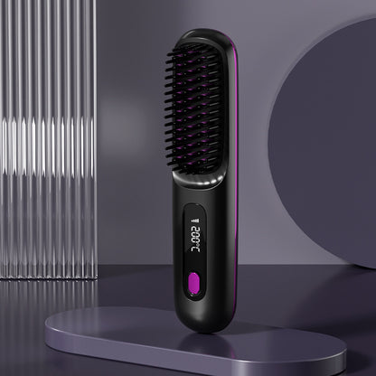 2-in-1 Wireless Hair Straightener Brush – Fast Heating Portable Comb with USB Charging