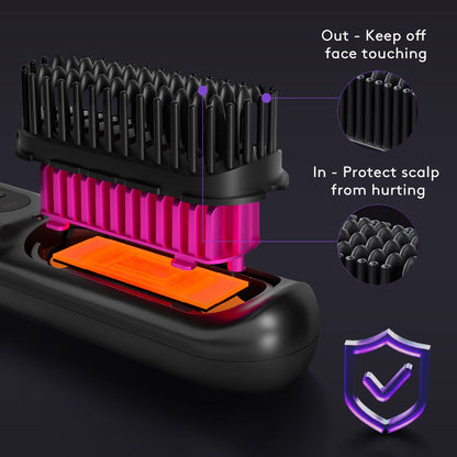 2-in-1 Wireless Hair Straightener Brush – Fast Heating Portable Comb with USB Charging
