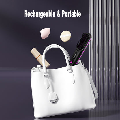 2-in-1 Wireless Hair Straightener Brush – Fast Heating Portable Comb with USB Charging