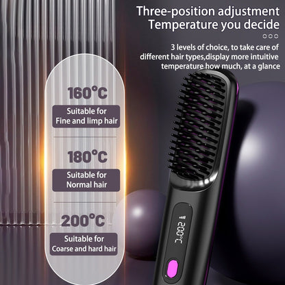2-in-1 Wireless Hair Straightener Brush – Fast Heating Portable Comb with USB Charging